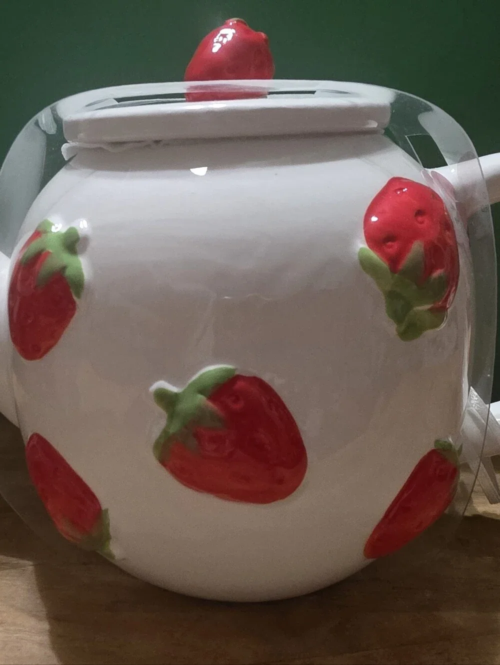 White Strawberry Ceramic Teapot